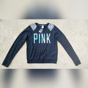 NWOT VS PINK Charcoal Embellished and Iridescent Sweatshirt Size Small